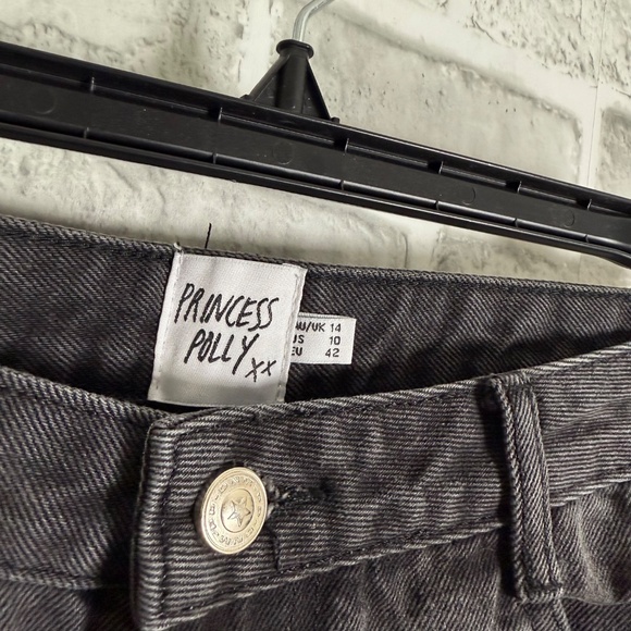 Princess Polly Distressed Wide Leg Black Denim High Rise Jeans 34 x 28 Size 10 - Picture 4 of 11